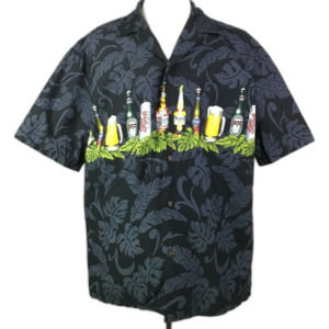 Vintage Aloha Republic Men's Hawaiian Beer Shirt Size XL Floral Aloha Print